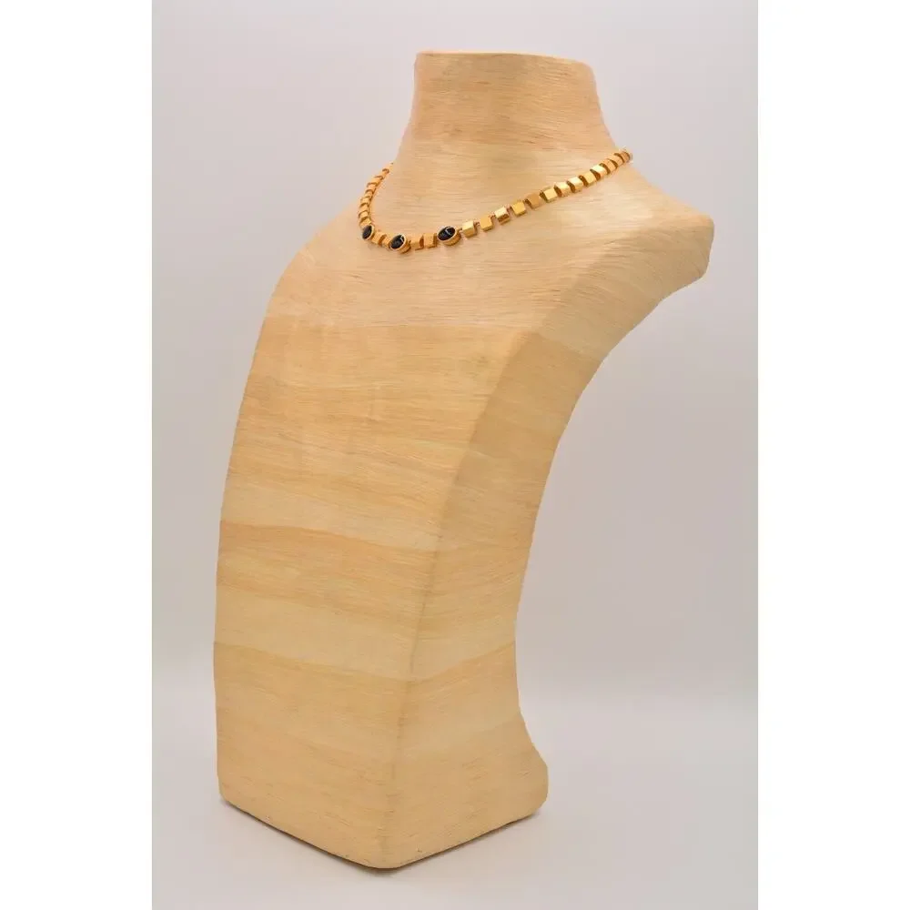 Anne Klein Vintage Collar Necklace Brushed Gold Black Heavy Signed 1980s Bin3B
